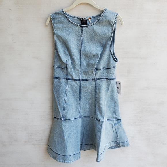 NWT Free People Alex Mini Denim Flare Dress - Picture 2 of 4